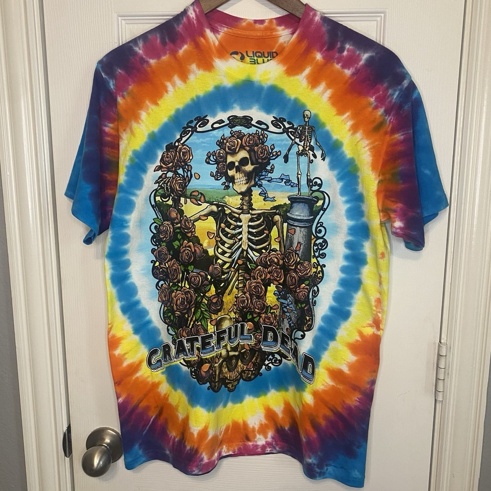 Grateful Dead‎ T-Shirt Men's Medium NEW Tie Dye Liquid Blue Bertha Skeleton 90's